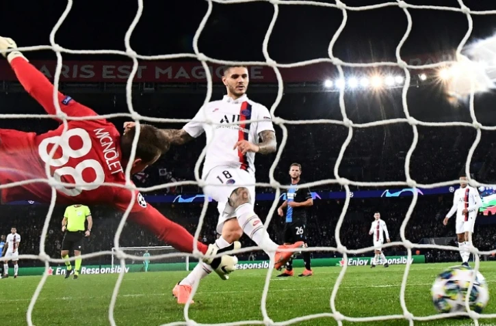 L'attaquant argentin du PSG Mauro Icardi marque l'unique but du match contre Bruges en Ligue des champions, le 6 novembre 2019 au Parc des Princes