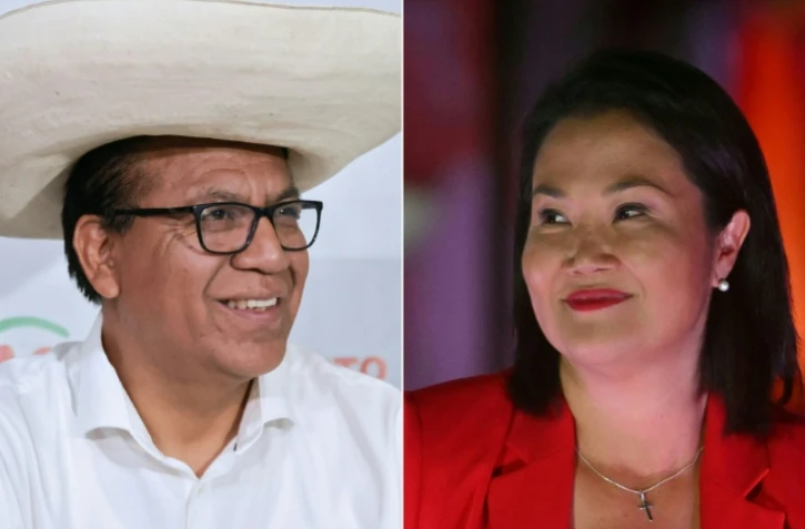 Montage d'images réalisé le 5 juin 2026 montrant la candidate de droite Keiko Fujimori et le candidat de gauche Roberto Sanchez, qui s'affronteront au second tour de l'élection présidentielle au Pérou
