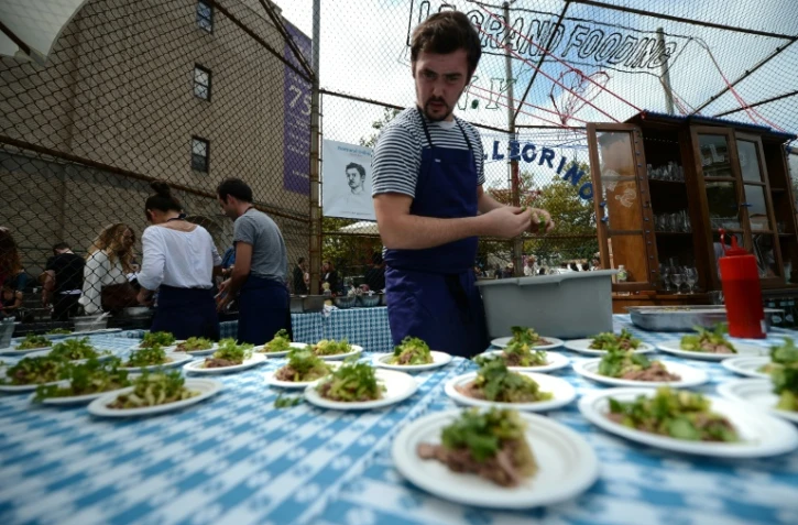 Le chef français Bertrand Grébaut lors du Fooding food festival à New York, le 22 septembre 2012 