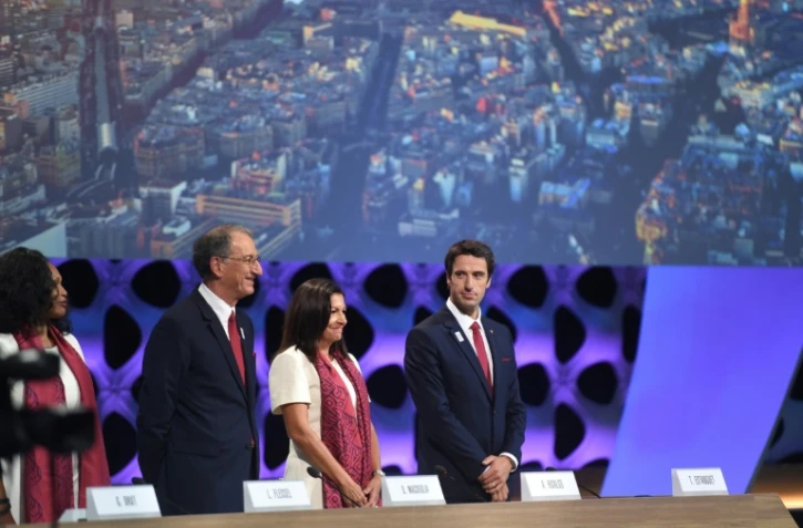 La délégation de Paris 2024: Laura Flessel, Denis Masseglia, Anne Hidalgo et Tony Estanguet à la 131e session du CIO à Lima, le 13 septembre 2017 