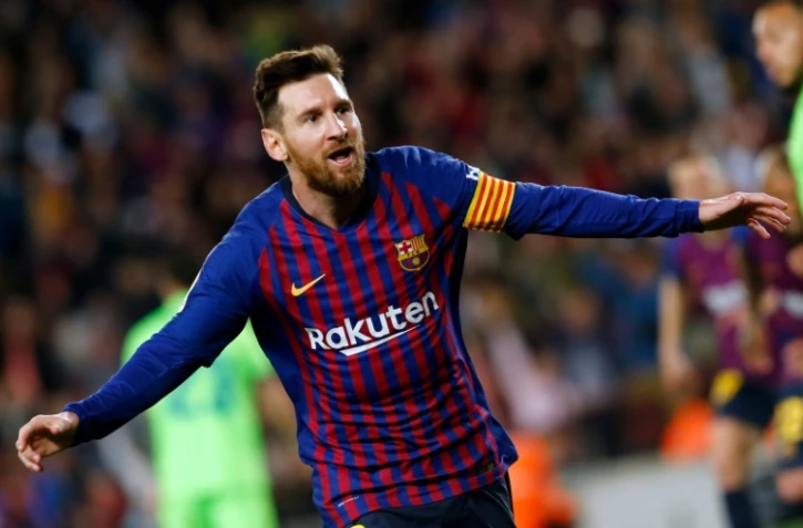 L'attaquant du FC Barcelone Lionel Messi buteur lors de la victoire à domicile sur Levante 1-0 en 35e journée du championnat d'Espagne le 27 avril 2019