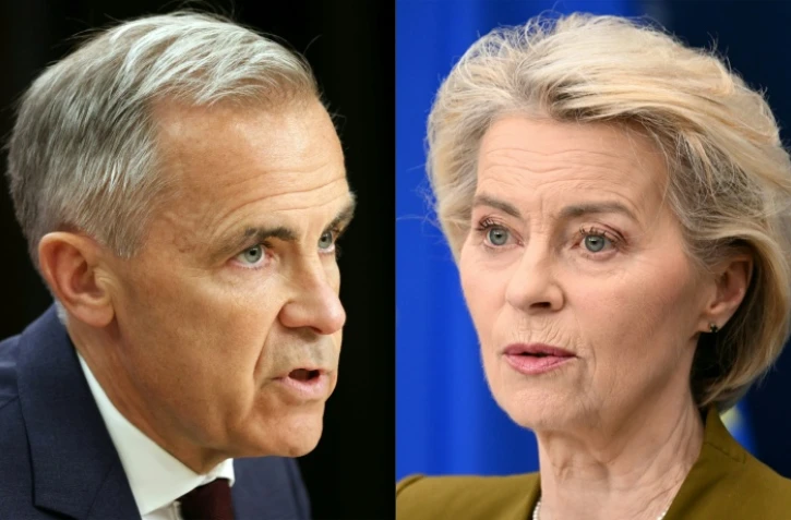 Combinaison d'images réalisée le 15 septembre 2026 du Premier ministre canadien Mark Carney, à gauche et de la présidente de la Commission européenne, Ursula von der Leyen