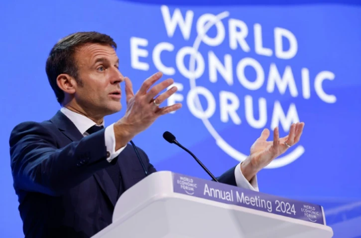Le président français Emmanuel Macron lors de son discours au Forum économique mondial à Davos le 17 janvier 2024