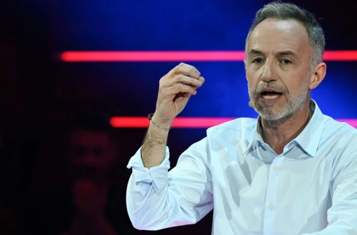 Le candidat de la "gauche unie" à la mairie de Paris, Emmanuel Grégoire, lors d'un meeting à Paris, le 12mars 2026