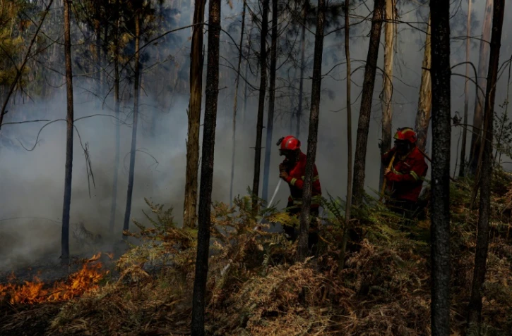 Des pompiers portugais en opération sur un incendie, à Espite le 13 juillet 2022