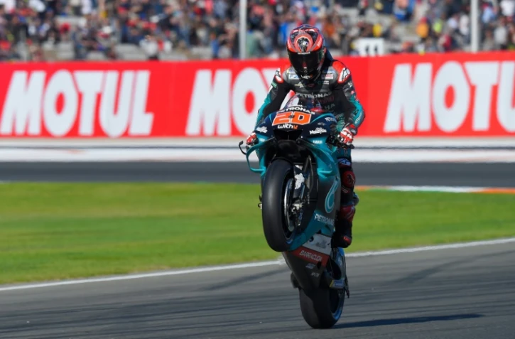 Le Français Fabio Quartararo (Yamaha-SRT) lors des qualifs pour le GP de Valence, sur le circuit Ricardo Tormo, le 16 novembre 2019  