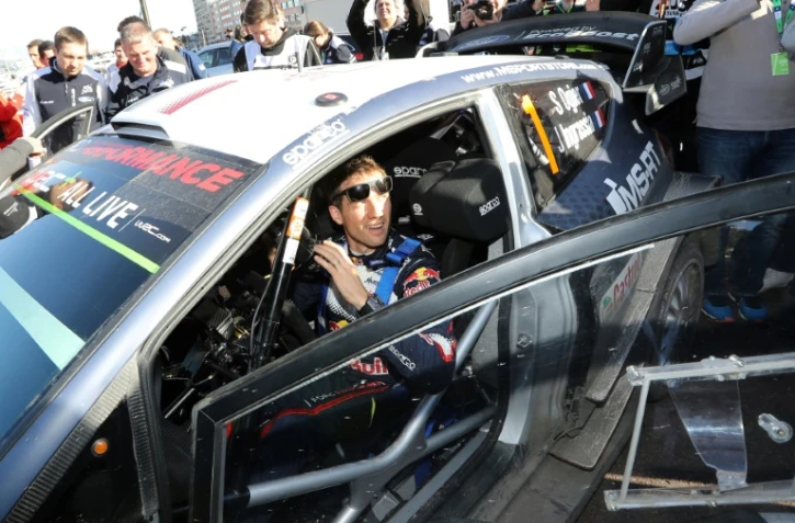La joie du Français Sébastien Ogier (M-Sport Ford) après sa 5e victoire consécutive dans le Rallye Monte-Carlo, le 28 janvier 2018 à Monte-Carlo