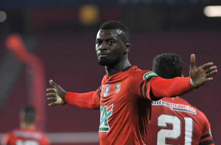 L'attaquant de Rennes Mbaye Niang, auteur du deuxième but contre Orléans, en Coupe de France, le 27 février 2019 au Roazhon Park 