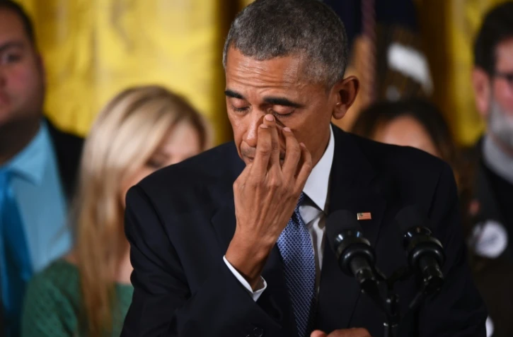 Barack Obama ému pendant son discours sur les armes à feu, à Washington le 5 janvier 2016