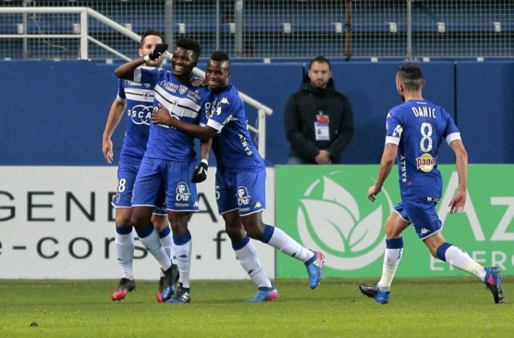 L'attaquant Sadio Diallo (2g) exulte après avoir ouvert le score pour Bastia face à Monaco, le 17 février 2017 à Bastia