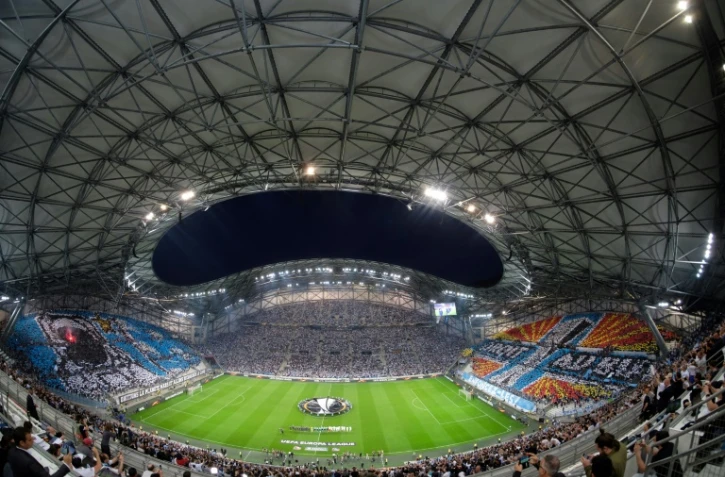 Le stade Vélodrome empli de specteurs lors de la demi-finale aller de l'Europa League face à Salzbourg, à Marseille, le 26 avril 2018