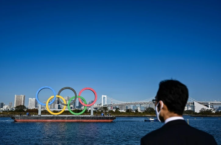 Les anneaux olympiques dans la baie de Tokyo, le 1er décembre 2020