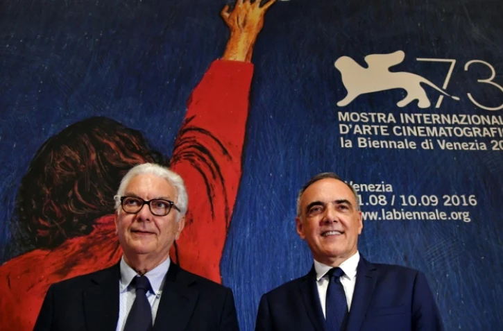 Paolo Baratta, président de la Mostra et Alberto Barbera, directeur artistique, lors de la présentation de la 73e édition, le 28 juillet 2016 à Venise 