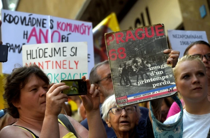 Rassemblement des Praguois à l'occasion du 50e anniversaire du Printemps de Prague, le 21 août 2018