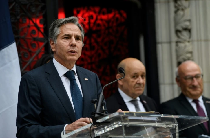 Antony Blinken (gauche) et Jean-Yves Le Drian à Washington le 14 juillet 2021