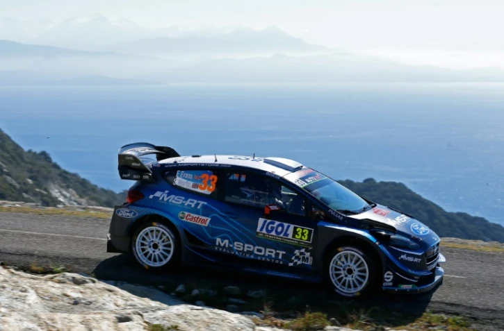 Le Britannique Elfyn Evans au volant de sa Ford lors de la 2e journée du Tour de Corse, le 30 mars 2019 à Canari