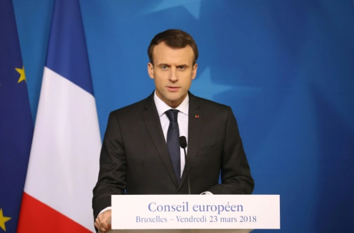 Emmanuel Macron lors d'une conférence de presse à l'issue d'un sommet européen à Bruxelles, le 23 mars 2018