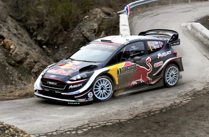 Le Français Sébastien Ogier au volant de sa Ford lors de la spéciale N.3 du 86e Monte-Carlo, entre Vitrolles et Oze, le 28 janvier 2018