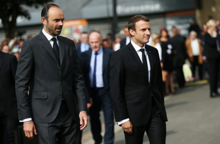 Le président Emmanuel Macron et le Premier ministre Edouard Philippe (g), le 26 juillet 2017 à Saint-Etienne-du-Rouvray