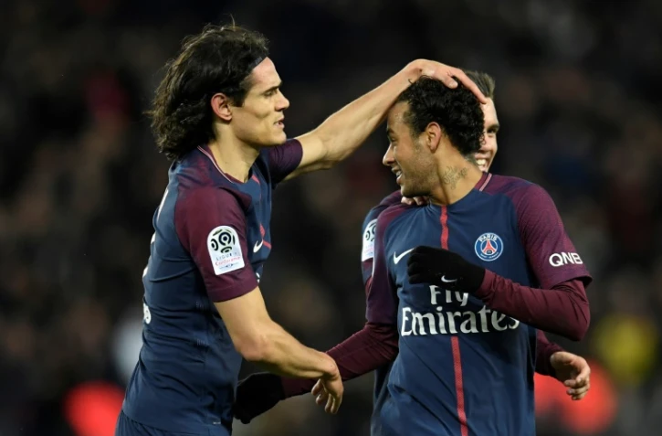 Les attaquants du PSG Edinson Cavani et Neymar face à Dijon, le 17 janvier 2018 au Parc des Princes