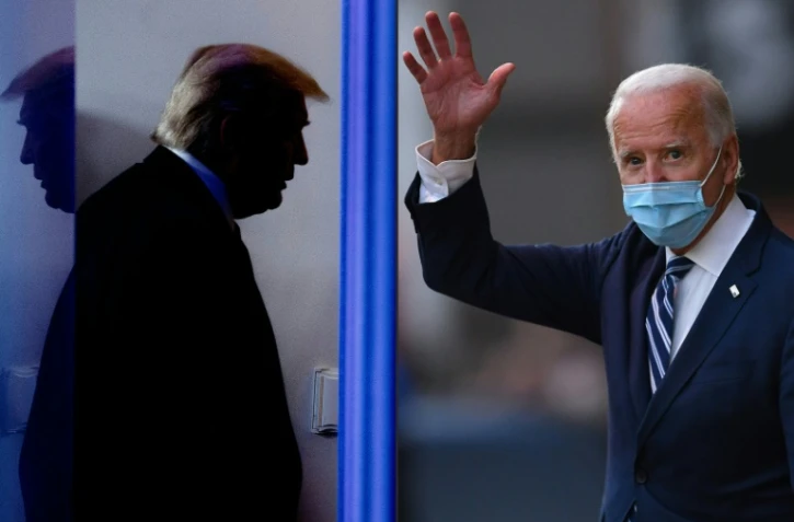 Donald Trump à la Maison Blanche le 17 avril 2020 et Joe Biden à Wilmington, dans le Delaware, le 10 novembre 2020