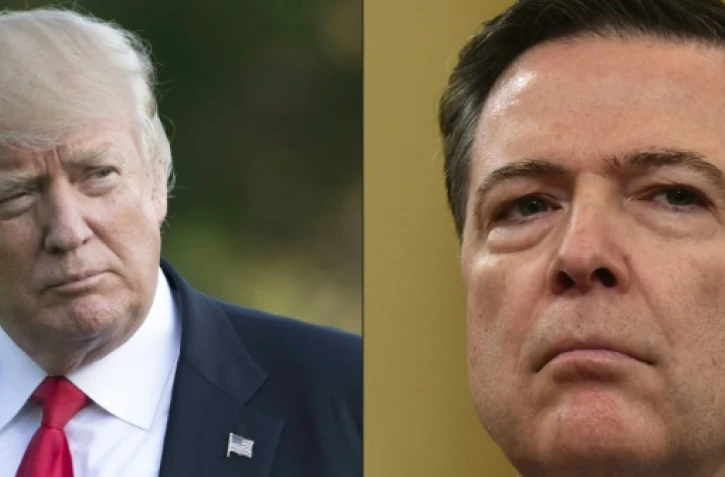 Montage réalisé le 12 mai 2017 juxtaposant les photos du président américain Donald Trump (g) et celle de l'ex-chef du FBI James Comey