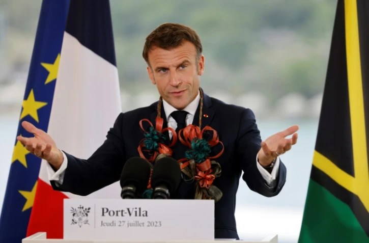 Emmanuel Macron lors de son discours à Port Vila le 27 juillet 2023 