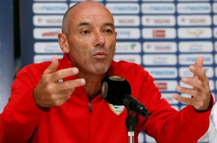 Paul Le Guen, alors entraîneur d'Oman, en conférence de presse, le 7 octobre 2015 à Mascate