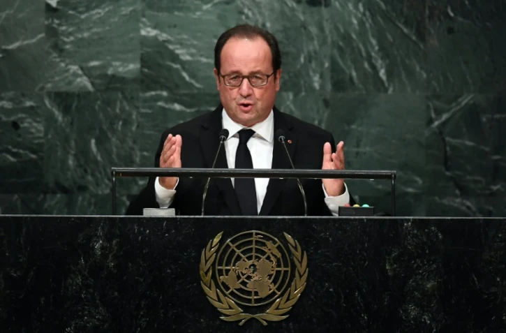 Le président français François Hollande à la tribune de l'Assemblée générale des Nations unies, le 20 septembre 2016 à New York