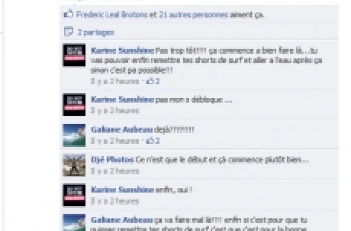 Une partie du mur Facebook de Patrick Flores avant que l'entraîneur national de la fédération française de surf ne supprime la publication
