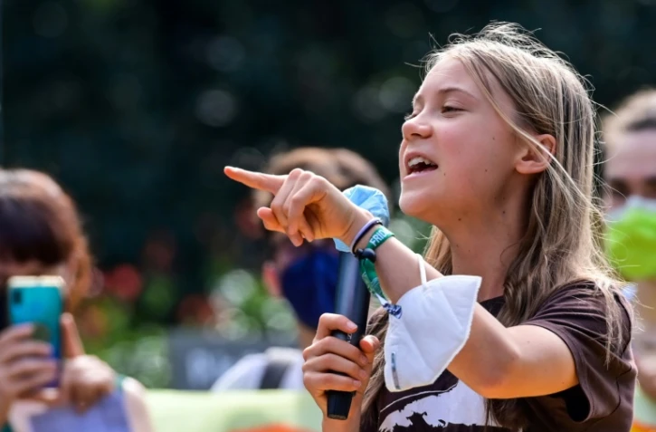 La militante écologiste Greta Thunberg lors d'une manifestation le 1er octobre 2021 à Milan en marge de la préparation de la COP26