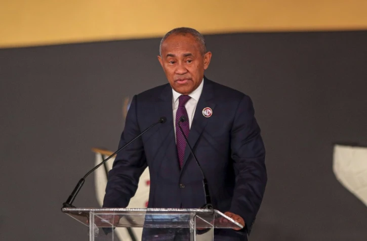 Le président de la CAF Ahmad Ahmad, s'exprimant lors du tirage au sort pour les qualifs africaines du Mondial-2022 effectué au Caire le 21 janvier 2020
