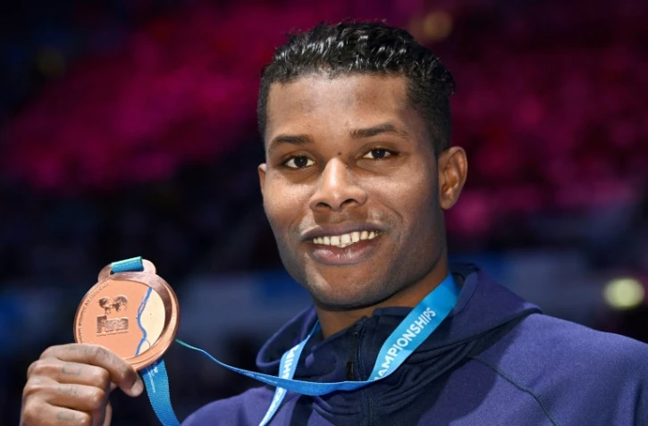 Le Français Mehdy Metella médaillé de bronze sur 100m libre à Budapest, le 27 juillet 2017 