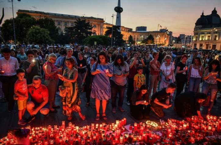 Veillée le 27 juillet 2019 à Bucarest en mémoire d'Alexandra, une fillette dont l'enlèvement et le meurtre ont profondément ému le pays provoquant le limogeage du chef de la police