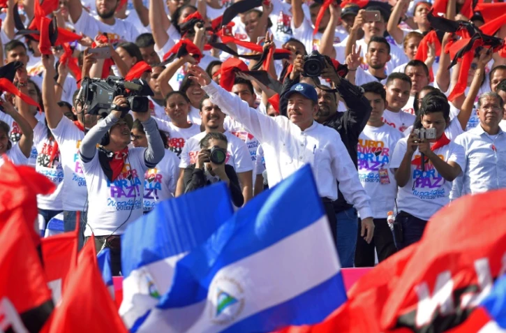 Le président Daniel Ortega lors d'un rassemblement de ses partisans pour le 39e anniversaire de la révolution sandiniste, le 19 juillet 2018 à Managua, au Nicaragua