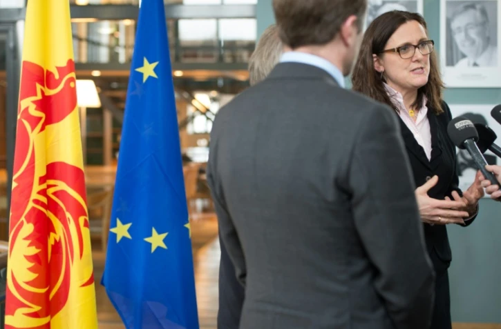 La commissaire européenne au Commerce Cecilia Malmström lors d'une visite au Parlement de Wallonie, à Namur le 29 janvier 2016