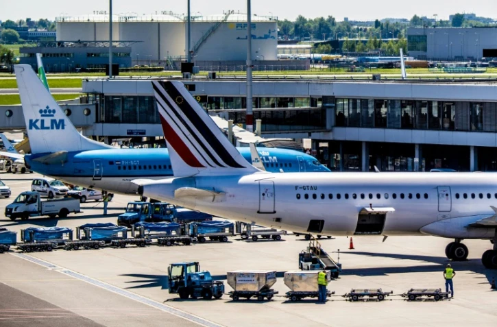 Avions d'Air France et KLM le 7 mai 2018 à l'aéroport de Schiphol à Amterdam, aux Pays-Bas