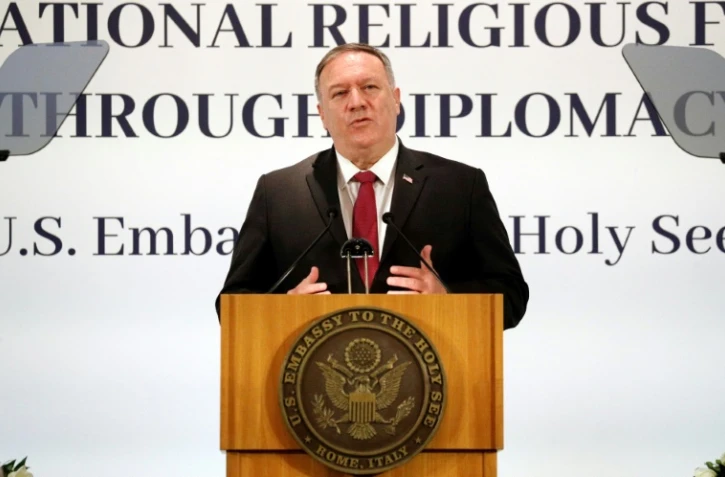 Le secrétaire d'État américain Mike Pompeo fait un discours sur la liberté religieuse au Vatican le 30 septembre 2020