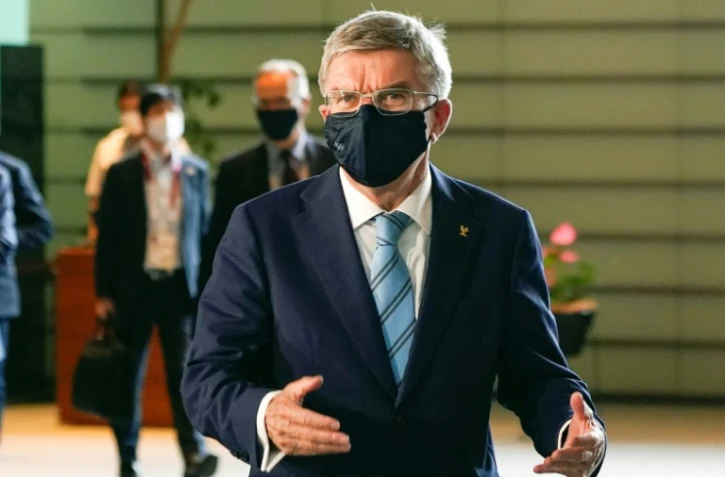 Le président du CIO Thomas Bach avant une rencontre avec le Premier ministre japonais, le 14 juillet 2021 à Tokyo