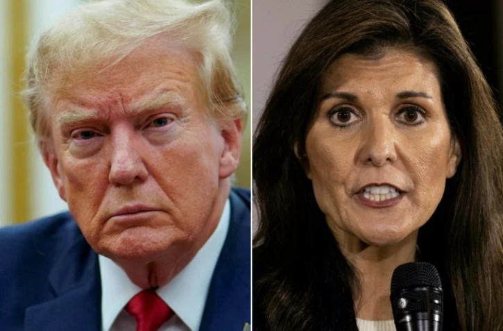 Combo montrant Donald Trump à New York le 7 décembre 2023 et Nikki Haley à Cedar Rapids, dans l'Iowa, le 11 janvier 2024