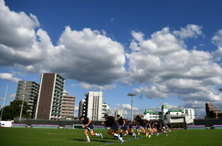 Le XV de France à l'entraînement au Suizenji Athletic Field de Kumamoto, le 24 septembre 2019