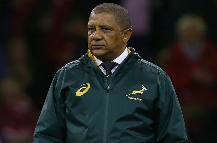 Le sélectionneur de l'Afrique du Sud de rugby Allister Coetzee lors de l'échauffement avant le test-match face aux Gallois, le 2 décembre 2017 à Cardiff