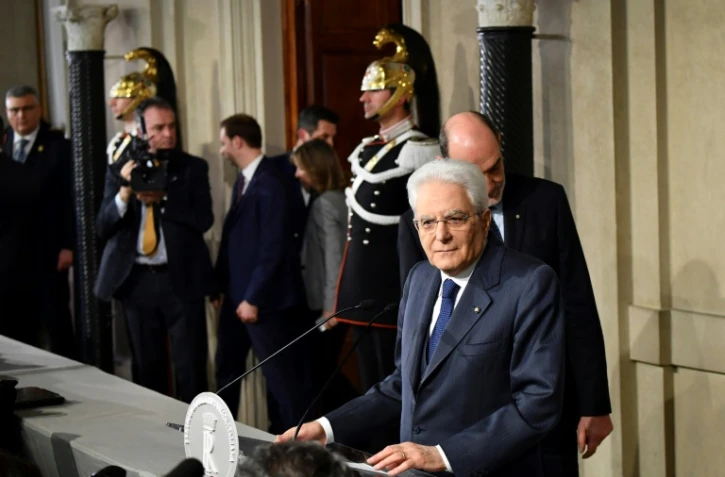 Le président italien Sergio Mattarella s'adresse à la presse le 5 avril 2018  à Rome