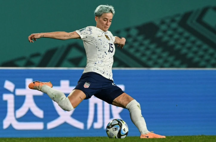 L'attaquante américaine Megan Rapinoe au Mondial-2023 en Australie et en Nouvelle-Zélande, lors du match du premier tour entre les Etats-Unis et le Portugal au Eden Park à Auckland le 1er aooût 2023