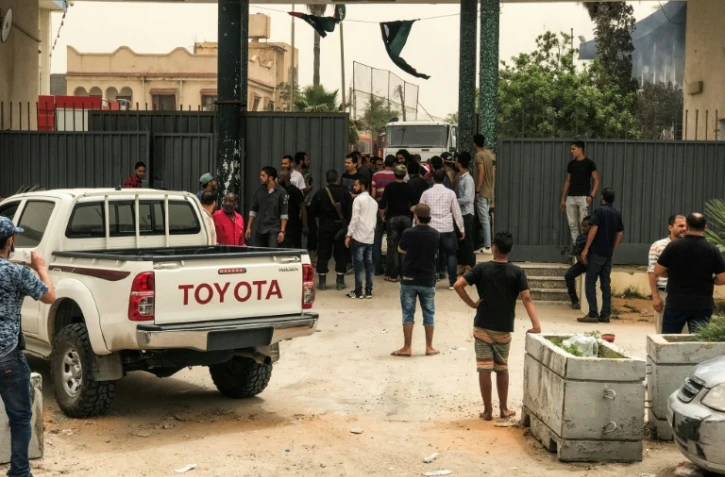 Des Libyens rassemblés devant le siège de la Haute commission électorale libyenne à Tripoli, visé par une attaque du groupe jihadiste Etat islamique (EI) qui a fait 12 morts, le 2 mai 2018