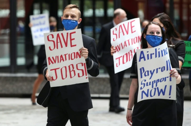 Des salariés de l'aéronautique manifestent à Chicago le 9 septembre 2020