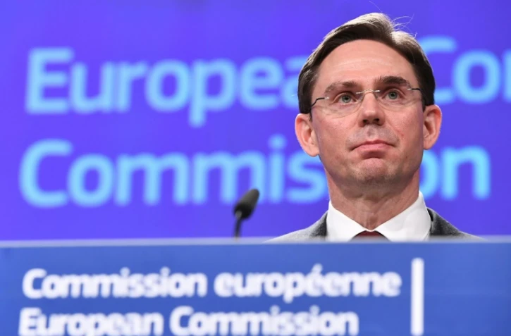 Le vice-président de la Commission européenne, Jyrki Katainen, lors d'une conférence de presse sur les taxes américaines sur l'acier et l'aluminium, le 9 mars 2018 à Bruxelles