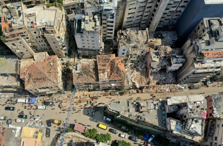 Vue aérienne le 7 août 2020 des quartiers de Beyrouth détruits par l'explosion