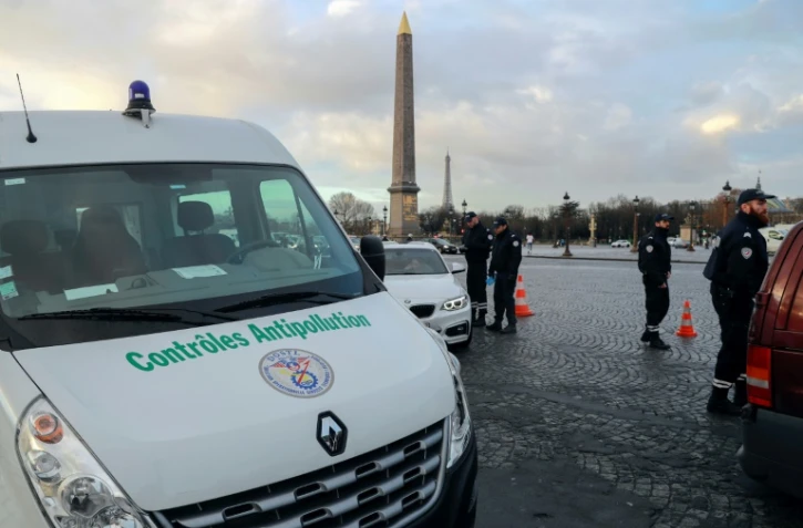 Contrôle anti-pollution le 10 janvier 2017 place de la Concorde à Paris