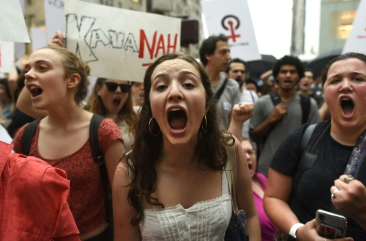 Des manifestants contre la nomination du juge Kavanaugh à New York, devant la Trump Tower, le 4 octobre 2018  